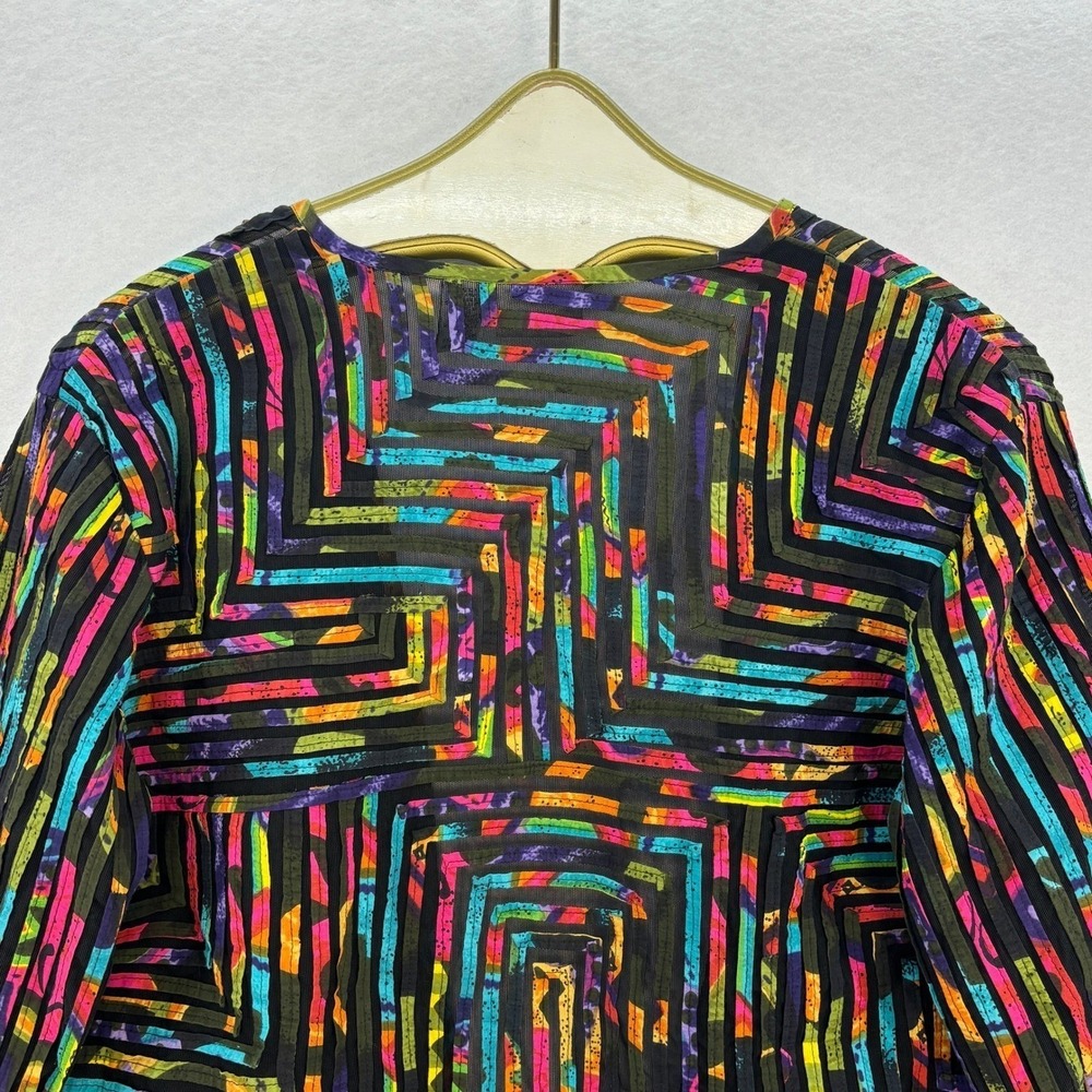 Vintage Chico's Artsy Jacket MEDIUM Multicolor Abstract y2k Festival Open Front - Picture 4 of 13
